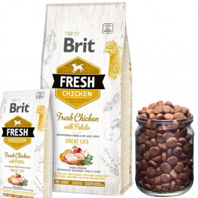 Холистична суха храна Brit Fresh Chicken with Potato Adult Great Life за пораснали кучета от всички породи, с прясно пилешко месо и картофи 